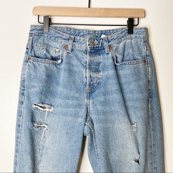 H&M | Boyfriend Low Waist Ripped Jeans Button Fly Straight Leg Sz. 26 - Picture 4 of 10